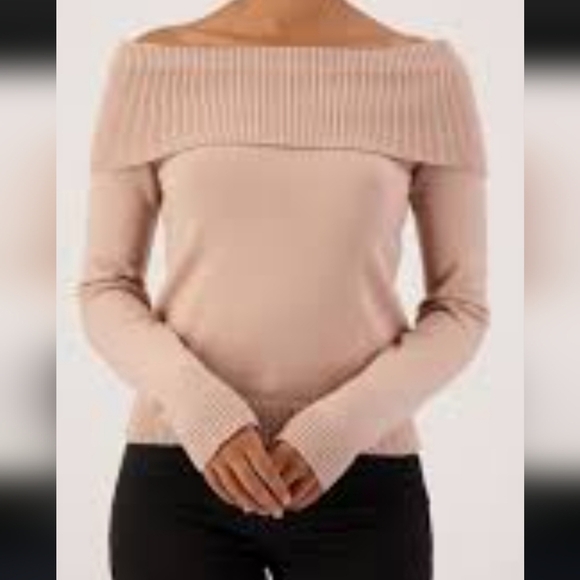 7avenue design studio Sweaters - Chic Off-Shoulder Blush Sweater